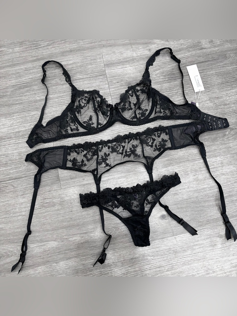 Journelle cristiana sheer floral lace bra suspender thong